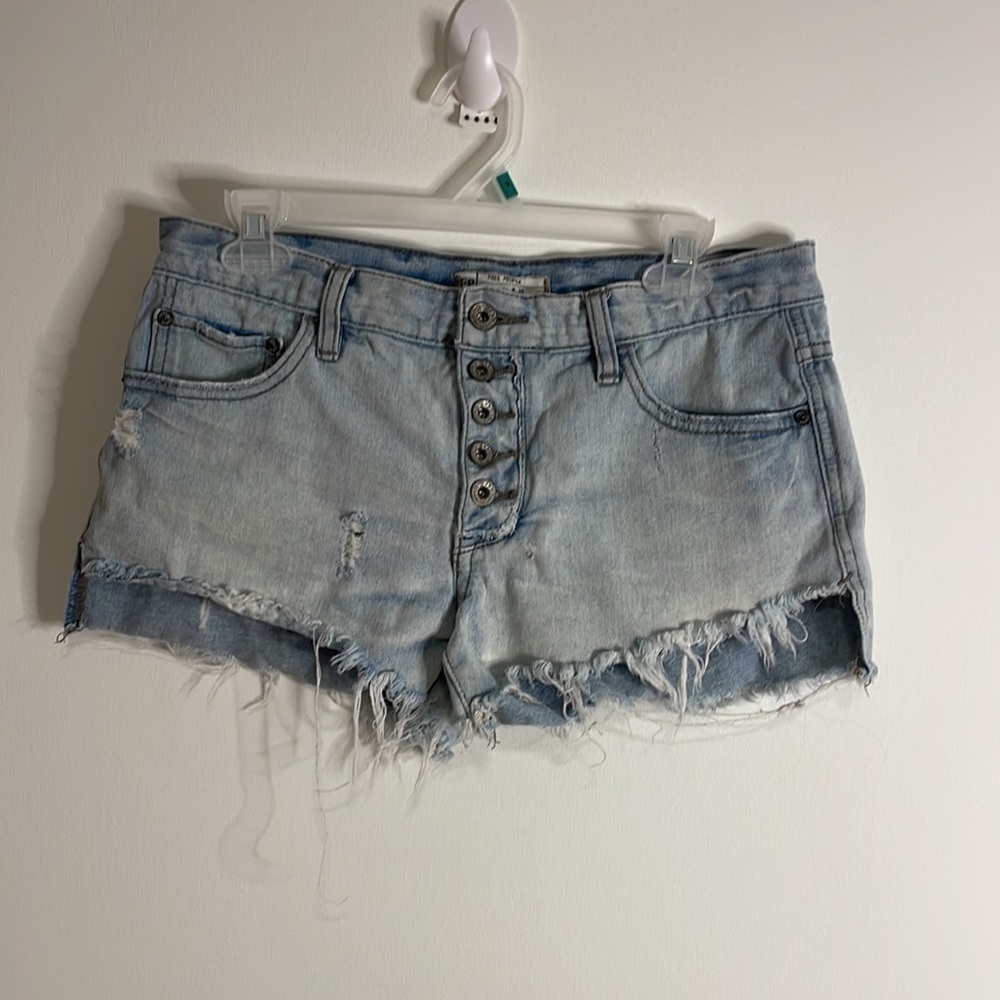 Free People Cut-Off Jean Shorts 26 Festival Button Fly Mid Frayed Light Blue